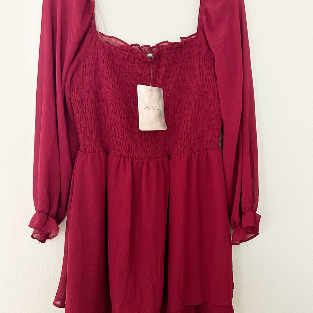 Lily Rose Women's Burgundy Long Sleeve Dress